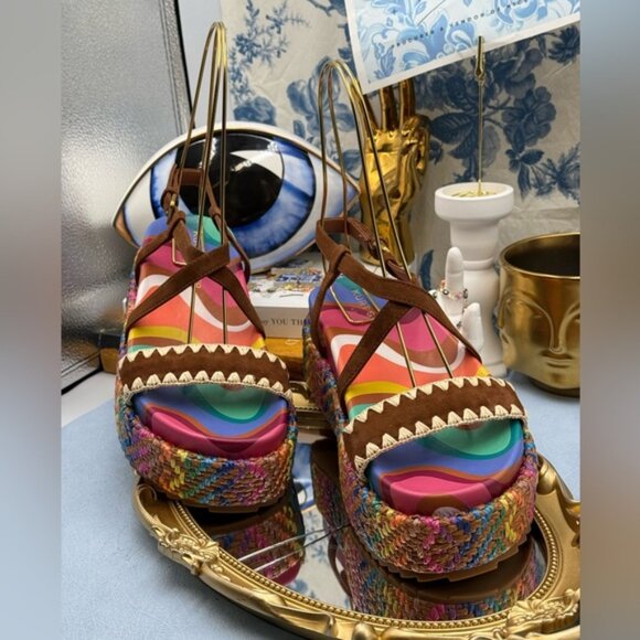 🆕 KURT GEIGER LONDON 🧿 NWOB Chelsea Flatform Sandal, Rainbow Raffia, Sz 37 US7 - Picture 5 of 16